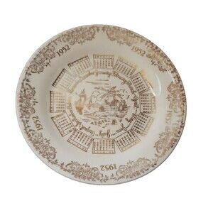 Vintage 1952 Calendar Plate 10" Collectible Birthday Anniversary Gold Decorative